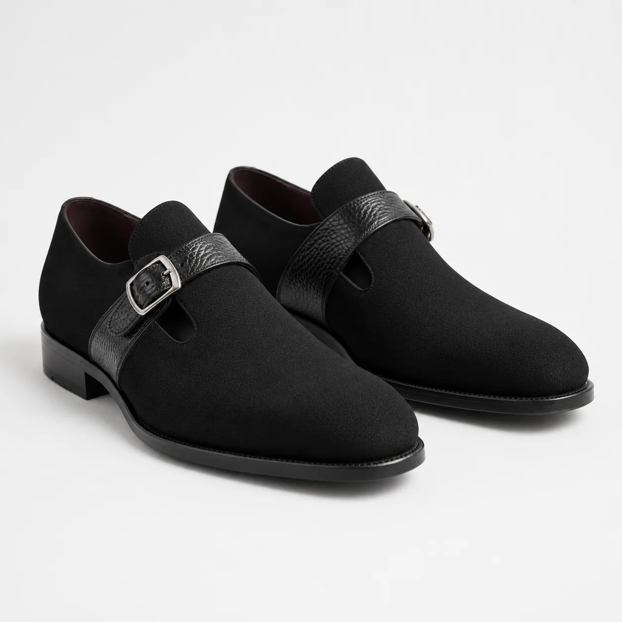 Black Single Monk-Strap Leather Dress Shoes
