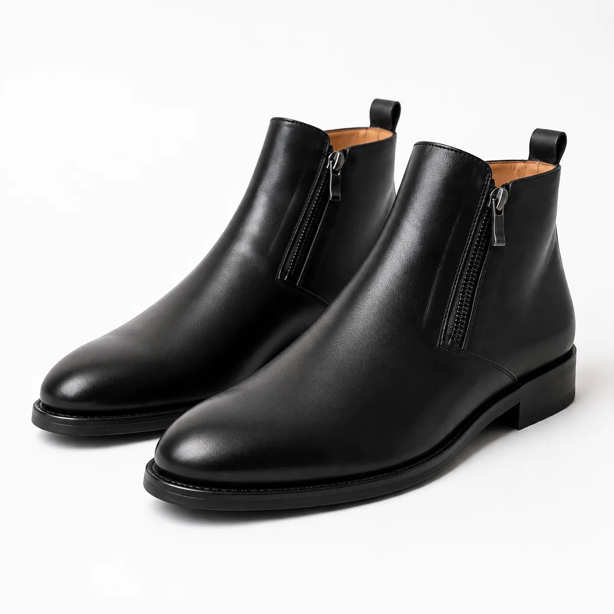 Black Leather Side-Zip Ankle Dress Boots