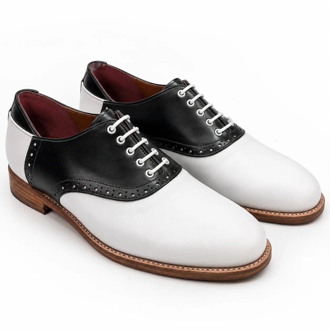 Black and White Leather Saddle Oxford Shoes