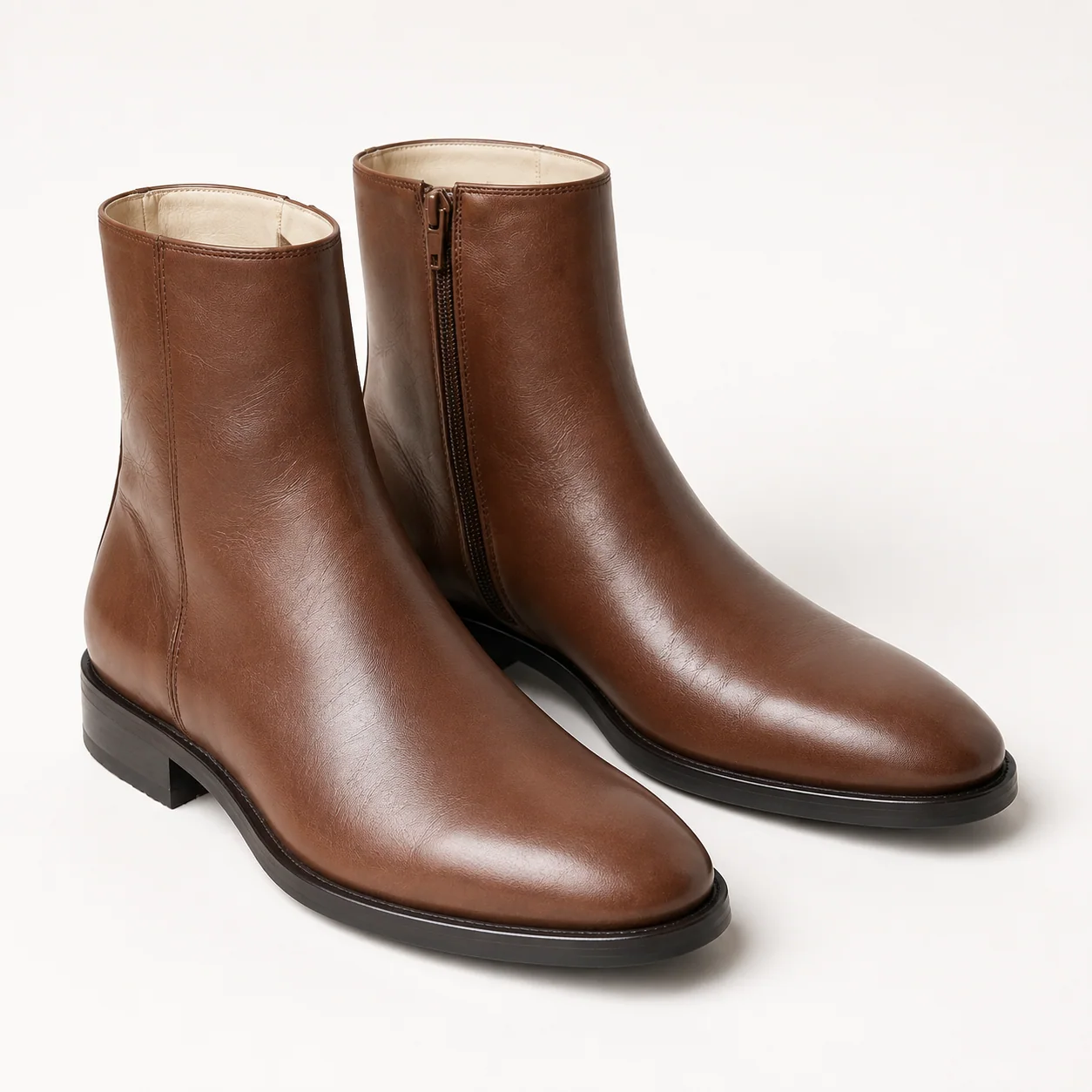 Brown Leather Side-Zip Ankle Dress Boots