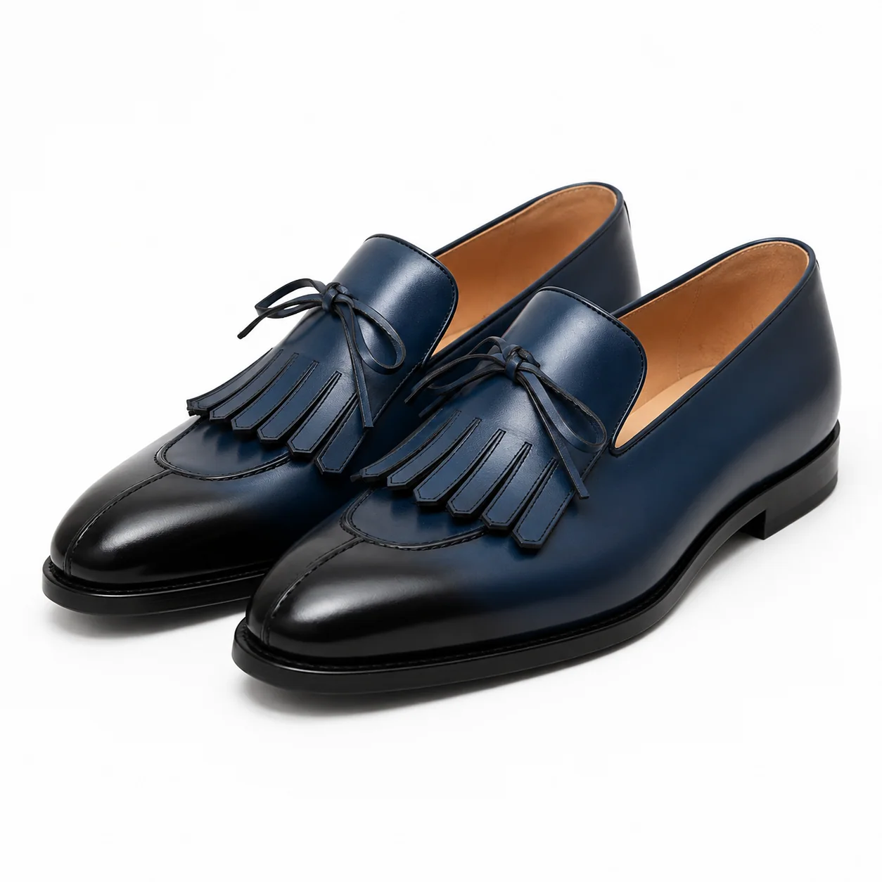 Navy Leather Kiltie Tassel Loafers