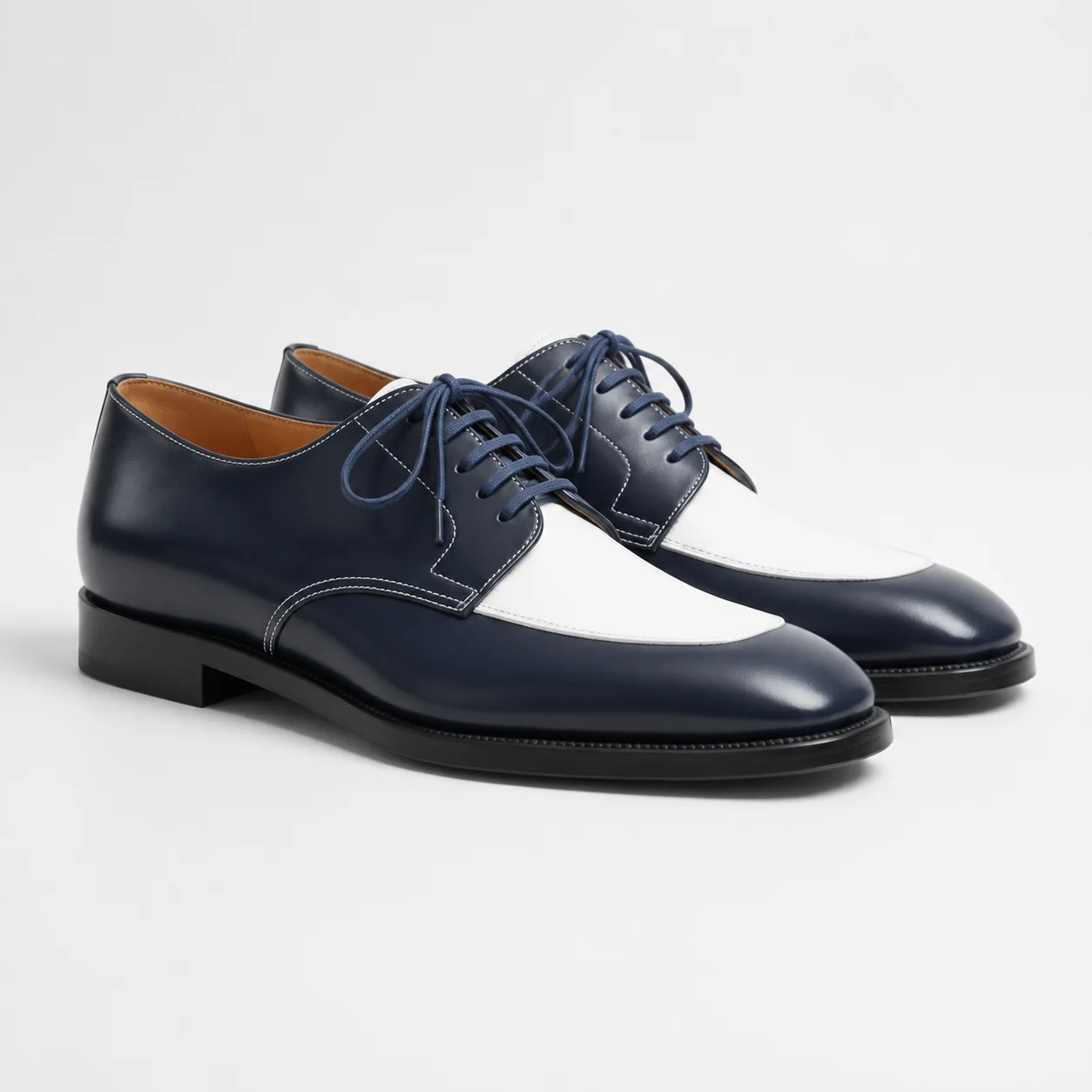 Navy and White Leather Spectator Derby Shoes