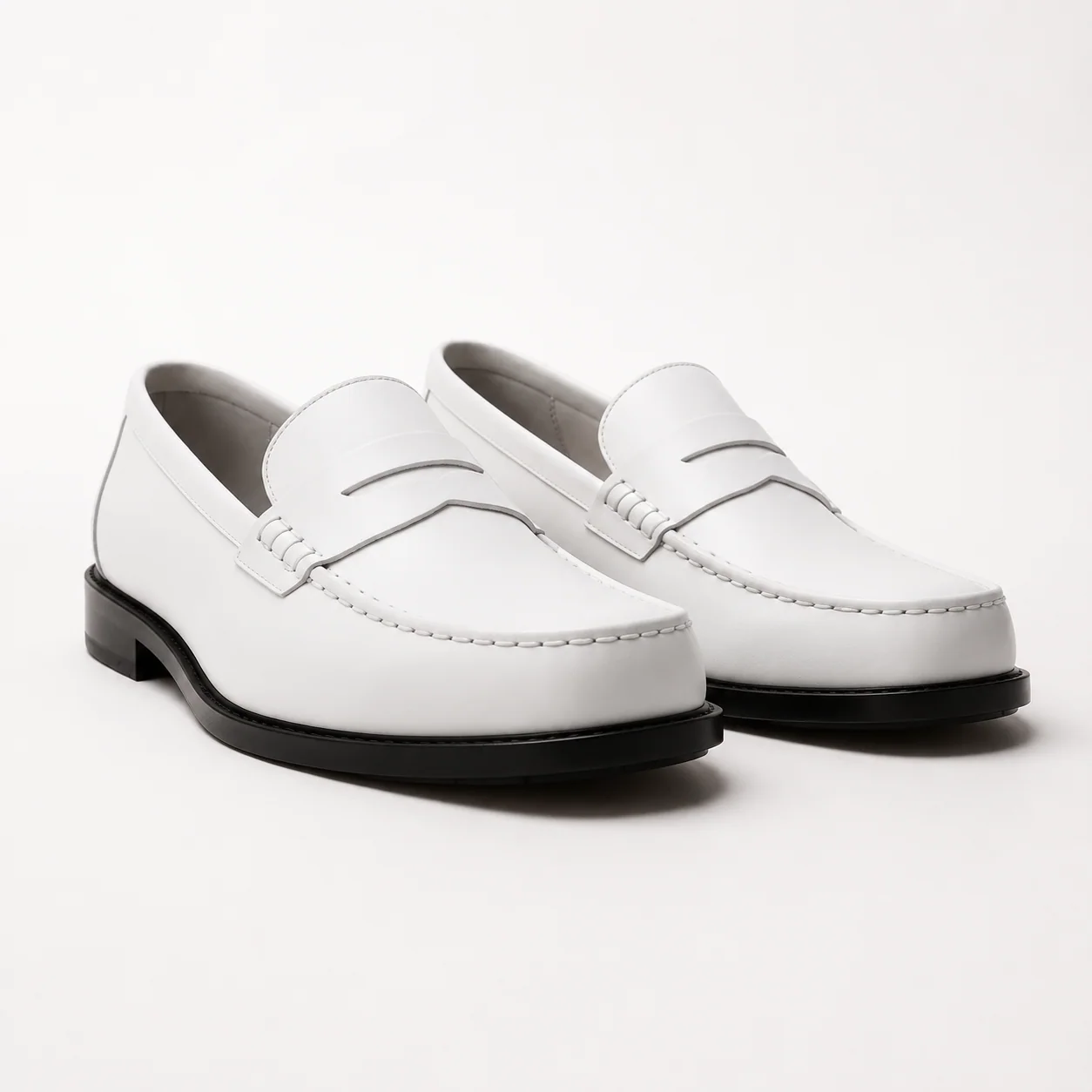 White Leather Penny Loafers