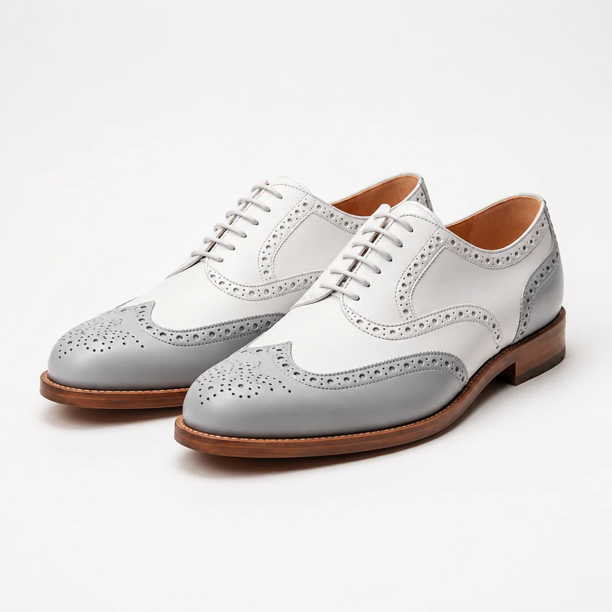 White Leather Wingtip Brogue Oxford Shoes