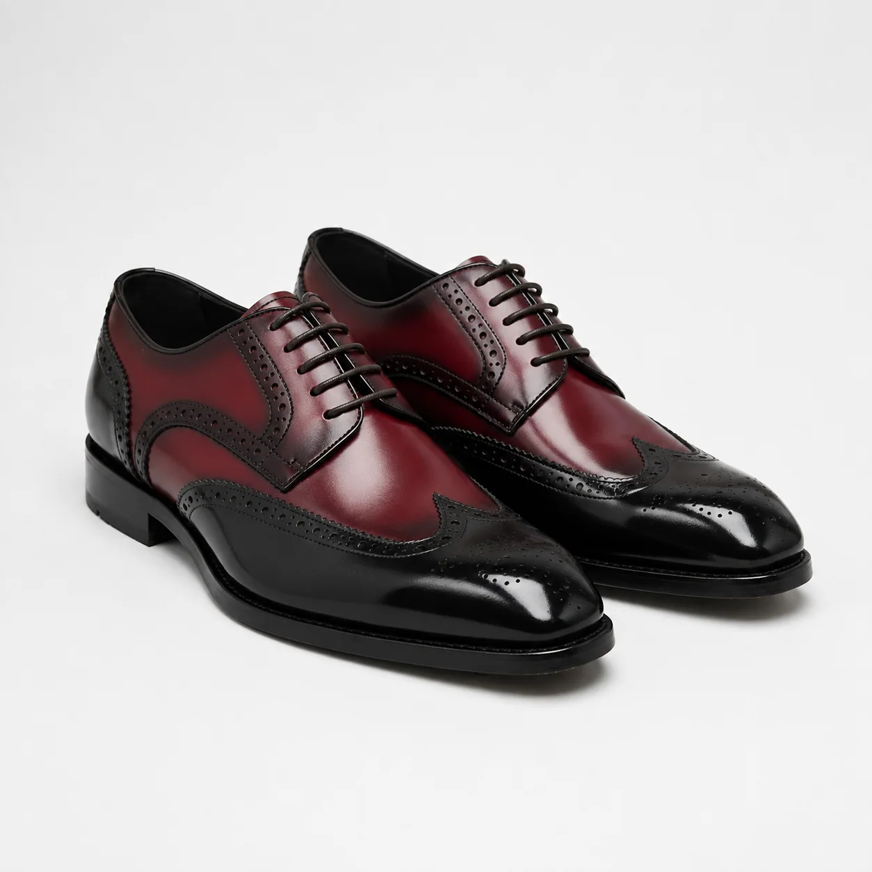 Burgundy and Black Leather Wingtip Brogue Shoes