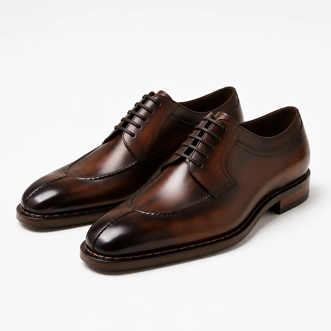 Brown Leather Apron-Toe Derby Dress Shoes
