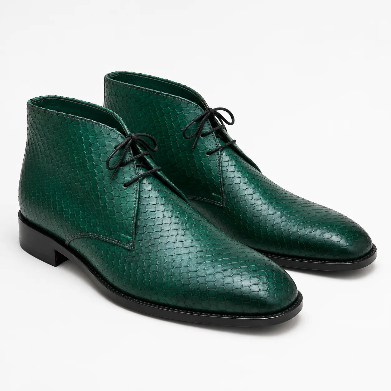 Emerald Green Snake-Embossed Leather Chukka Boots