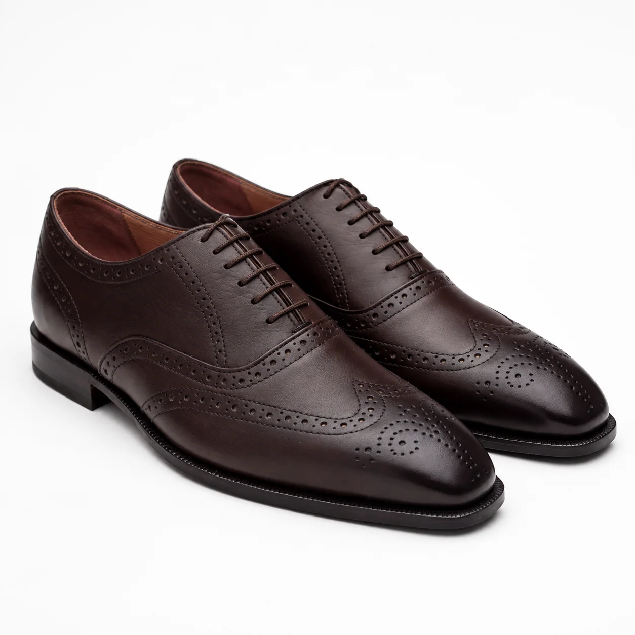 Dark Chocolate Leather Wingtip Brogue Oxfords