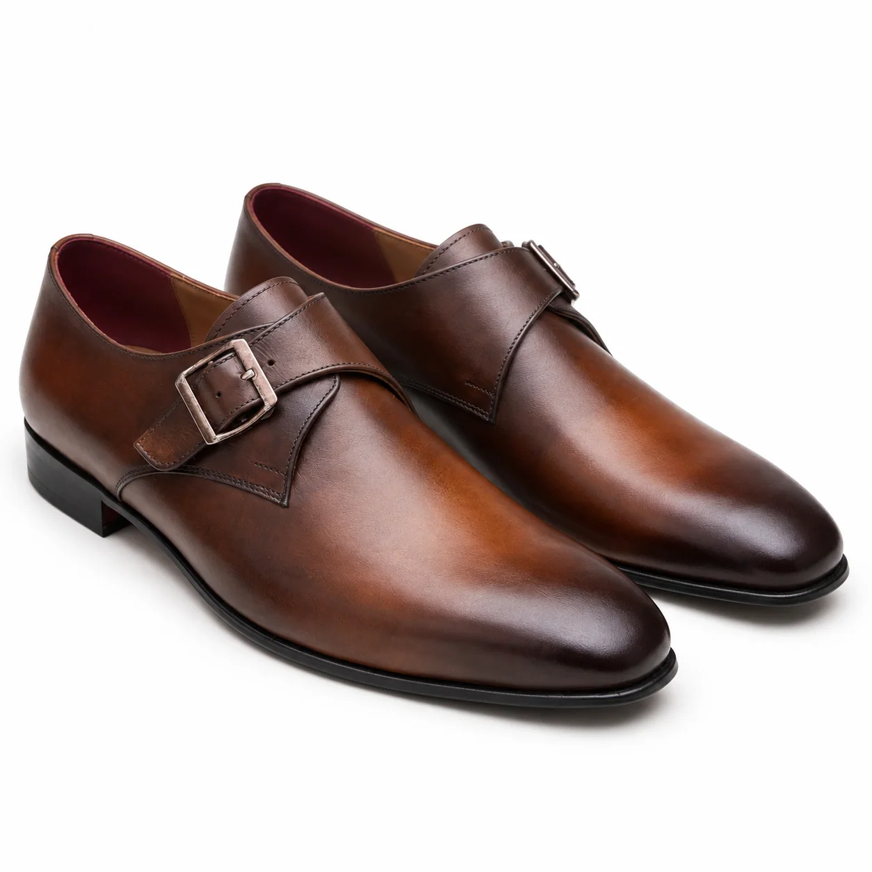 Brown Leather Single-Monk Dress Shoes