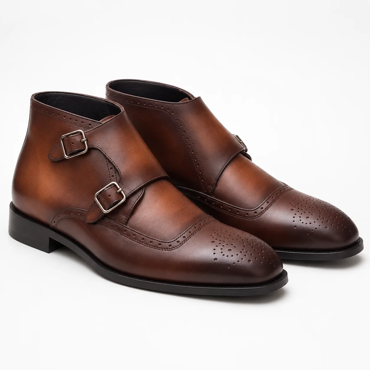 Brown Double-Monk Brogue Ankle Boots