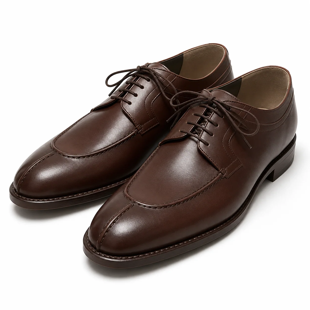 Chocolate Brown Split-Toe Apron Derby Shoes