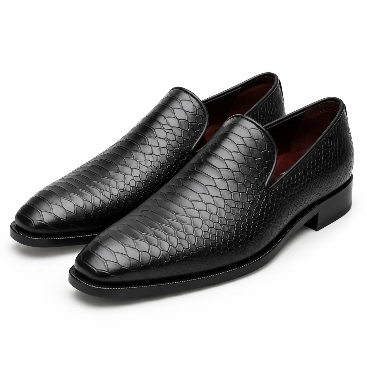 Black Reptile-Embossed Venetian Loafers