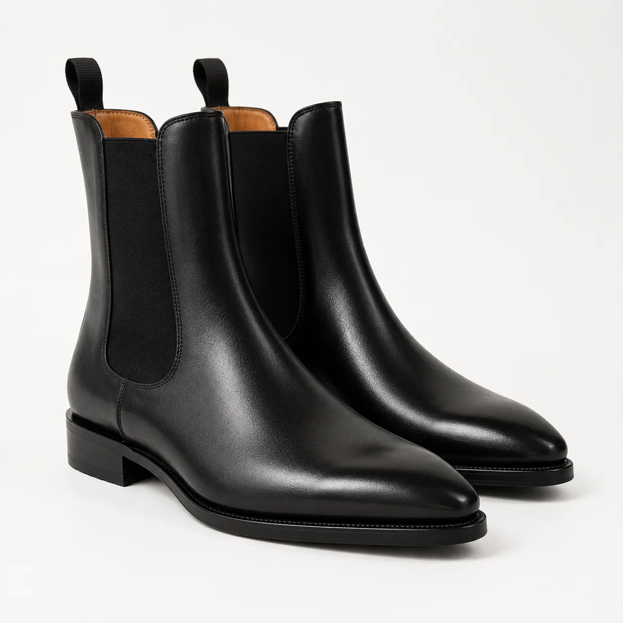 Black Pointed-Toe Leather Chelsea Boots