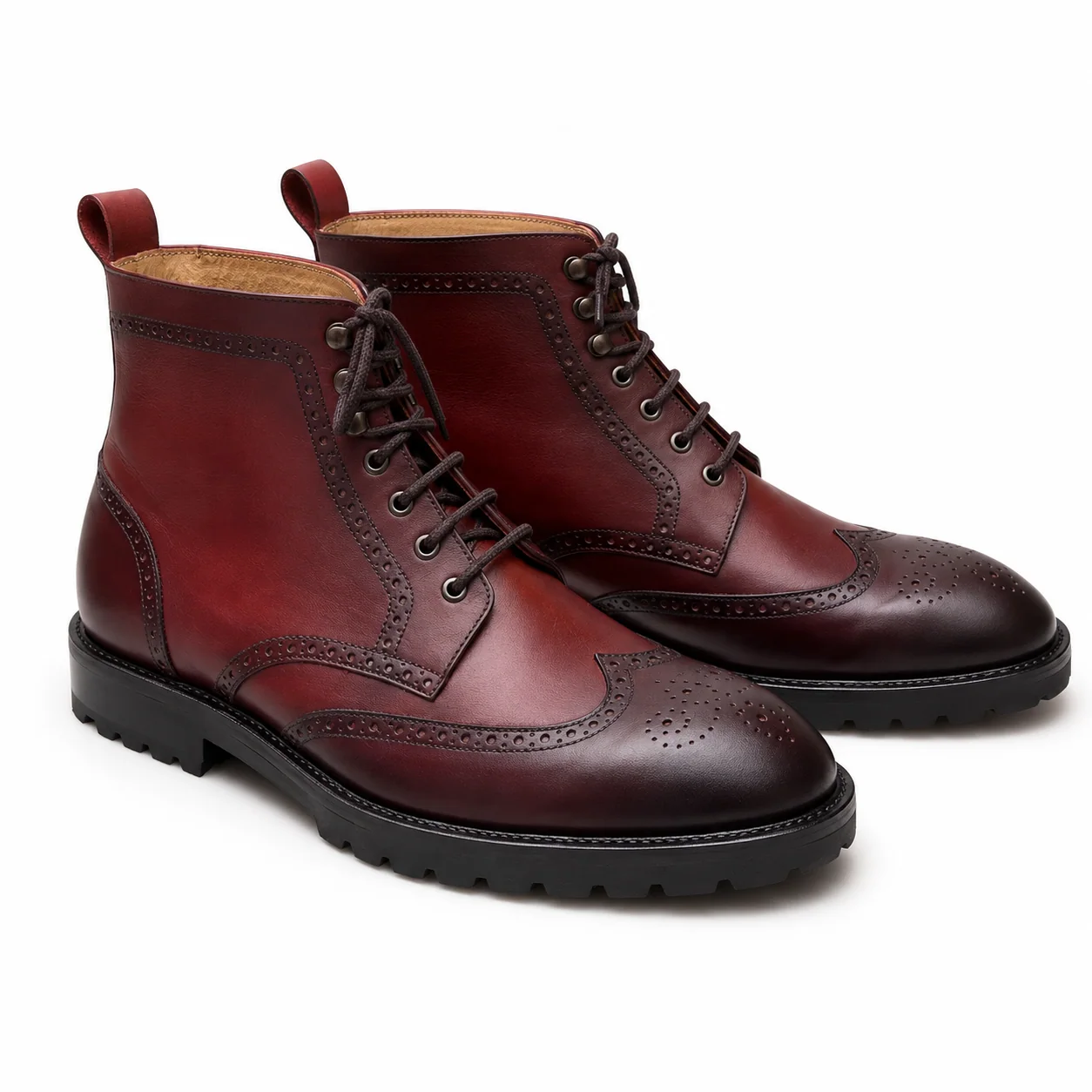 Burgundy Leather Wingtip Brogue Ankle Boots
