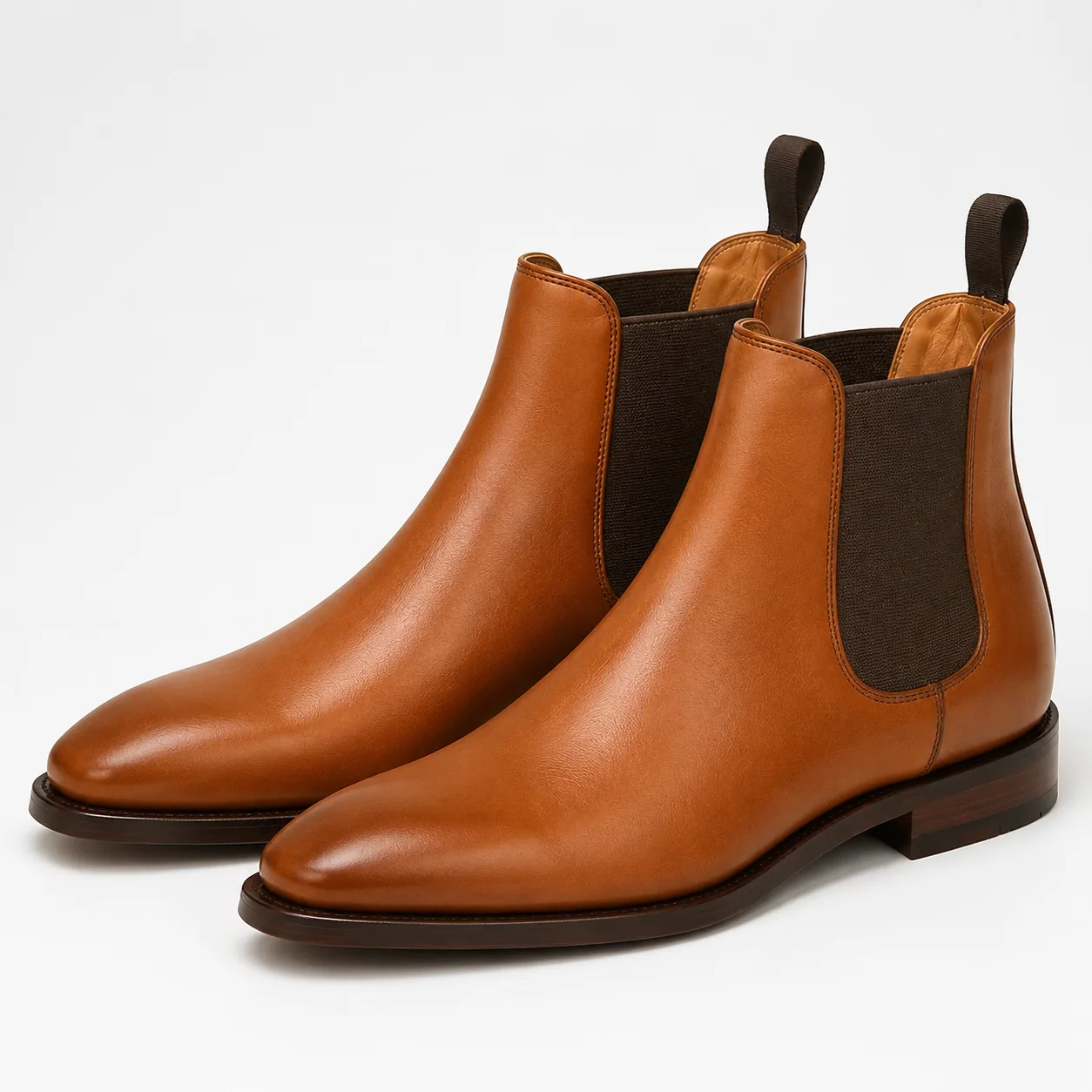 Cognac Leather Chelsea Boots with Brown Trim