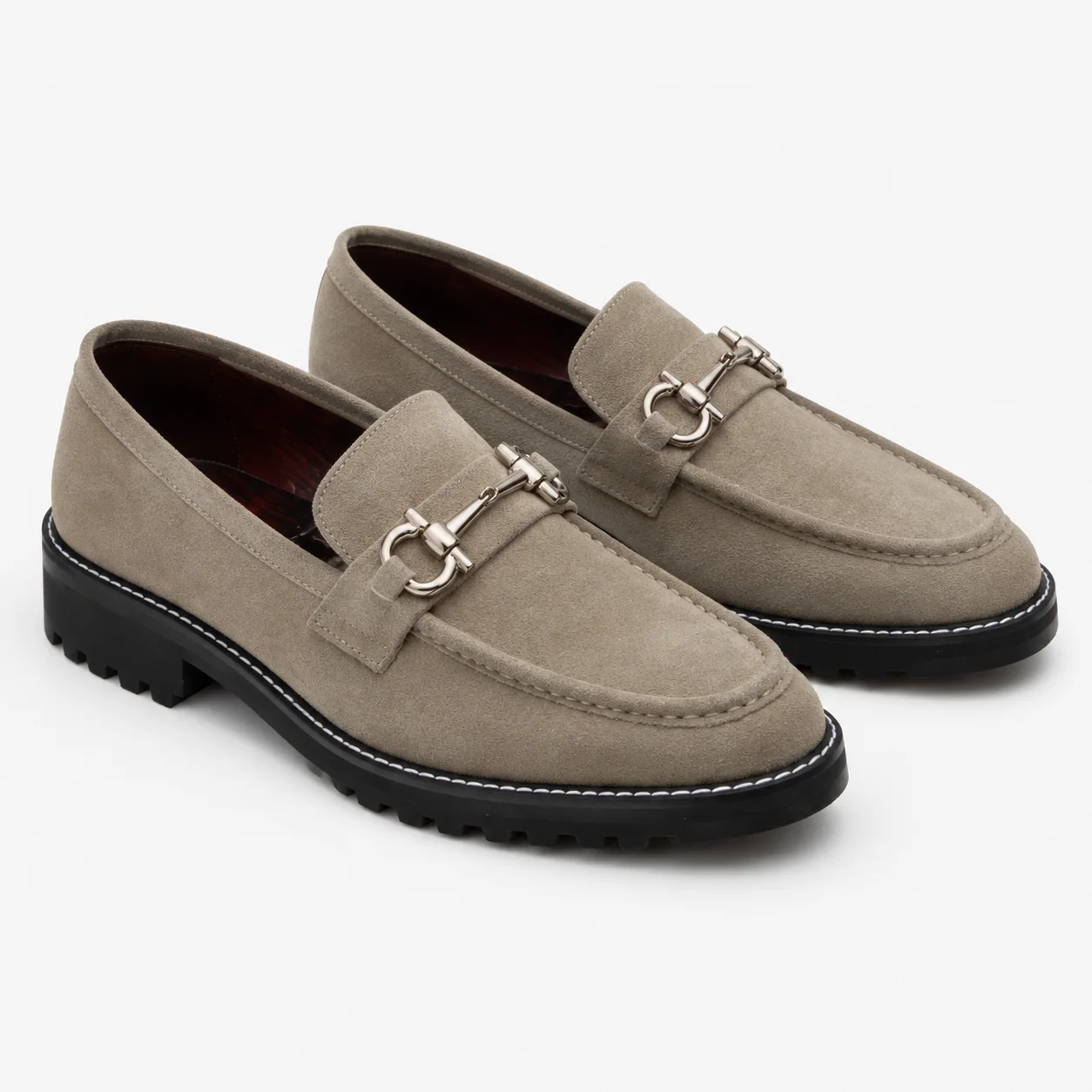 Beige Suede Horsebit Loafers