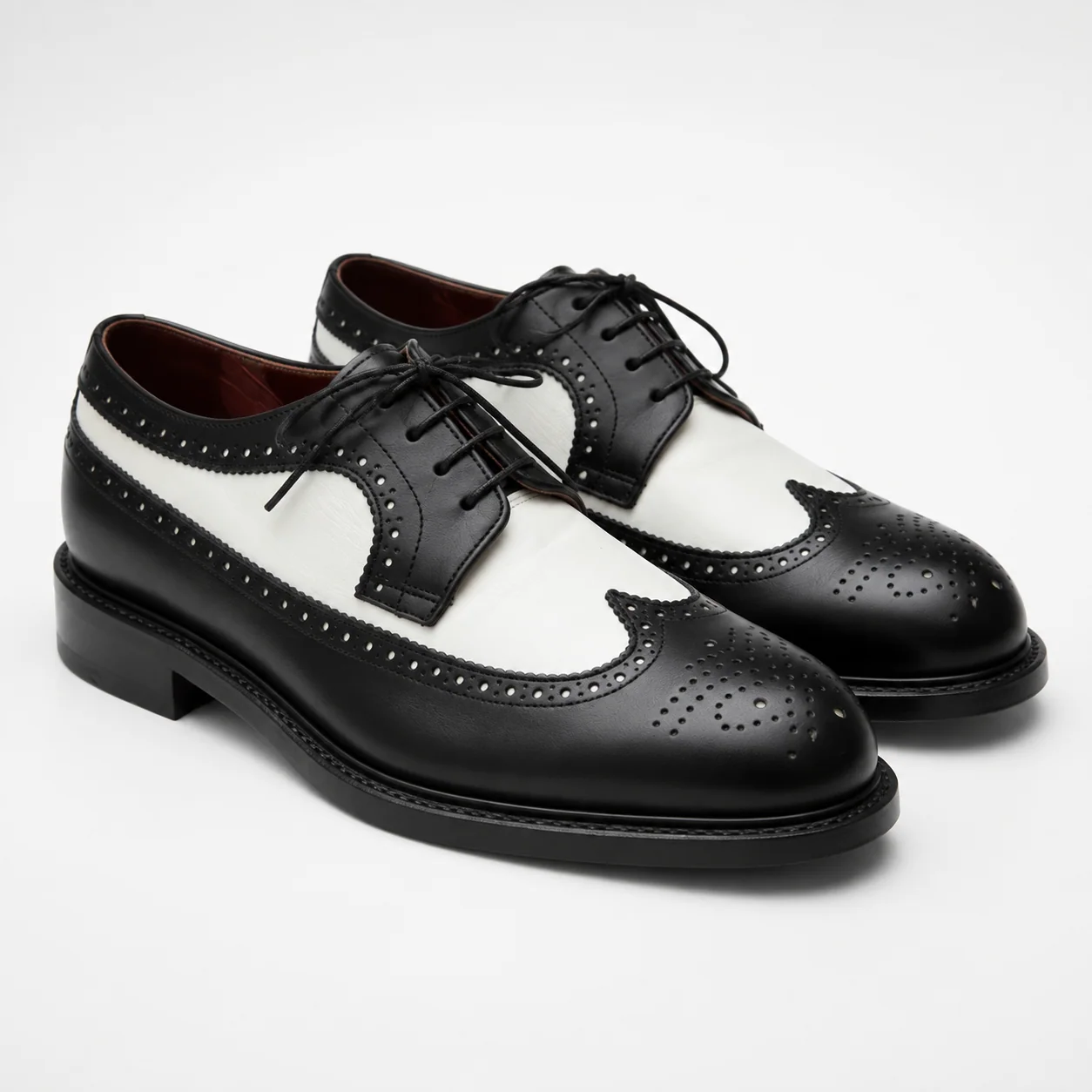 Black and White Leather Wingtip Brogue Dress Shoes