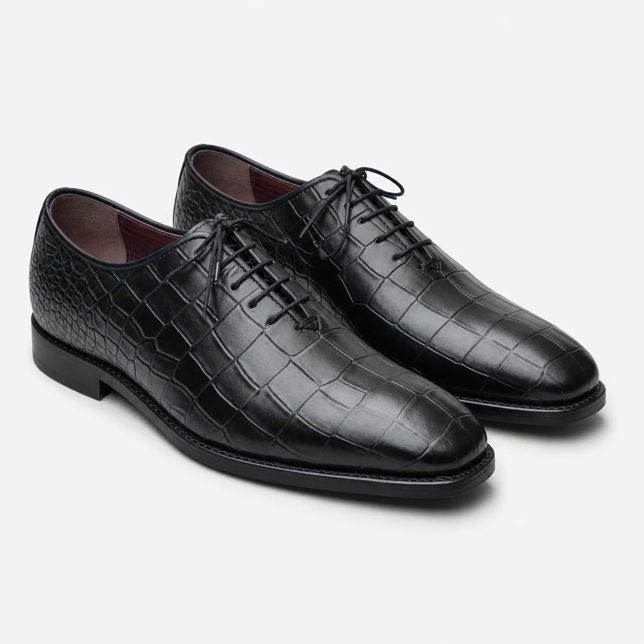 Black Crocodile-Embossed Oxford Shoes