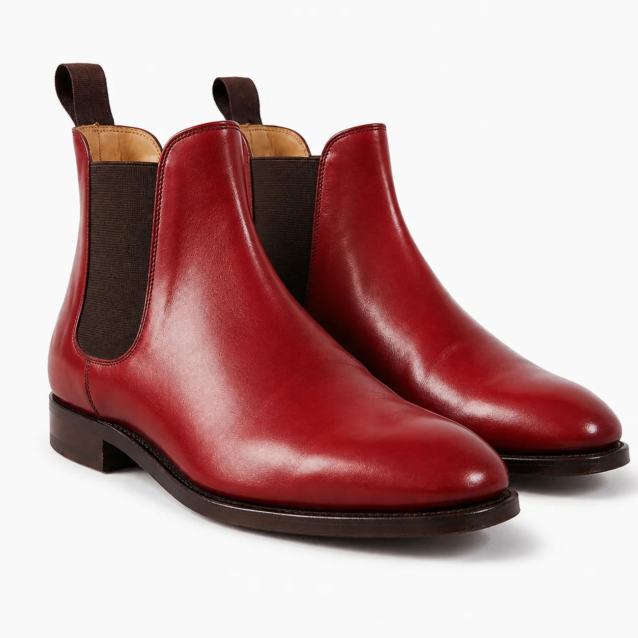 Cherry Red Leather Chelsea Boots