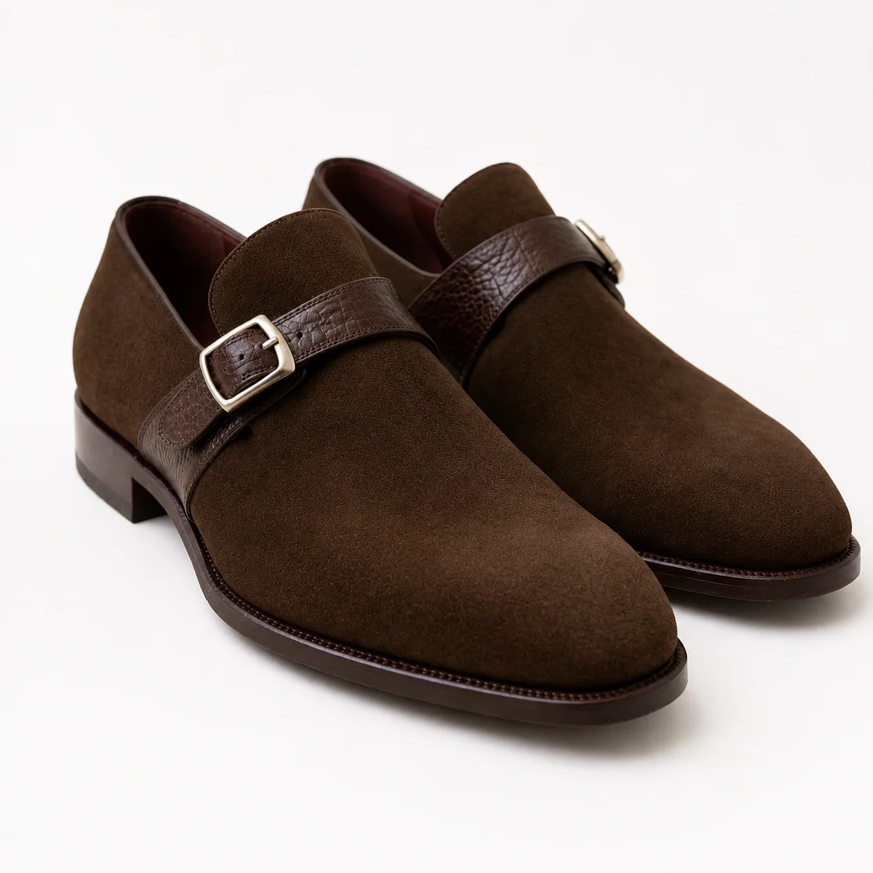 Espresso Brown Suede Single-Monk Shoes