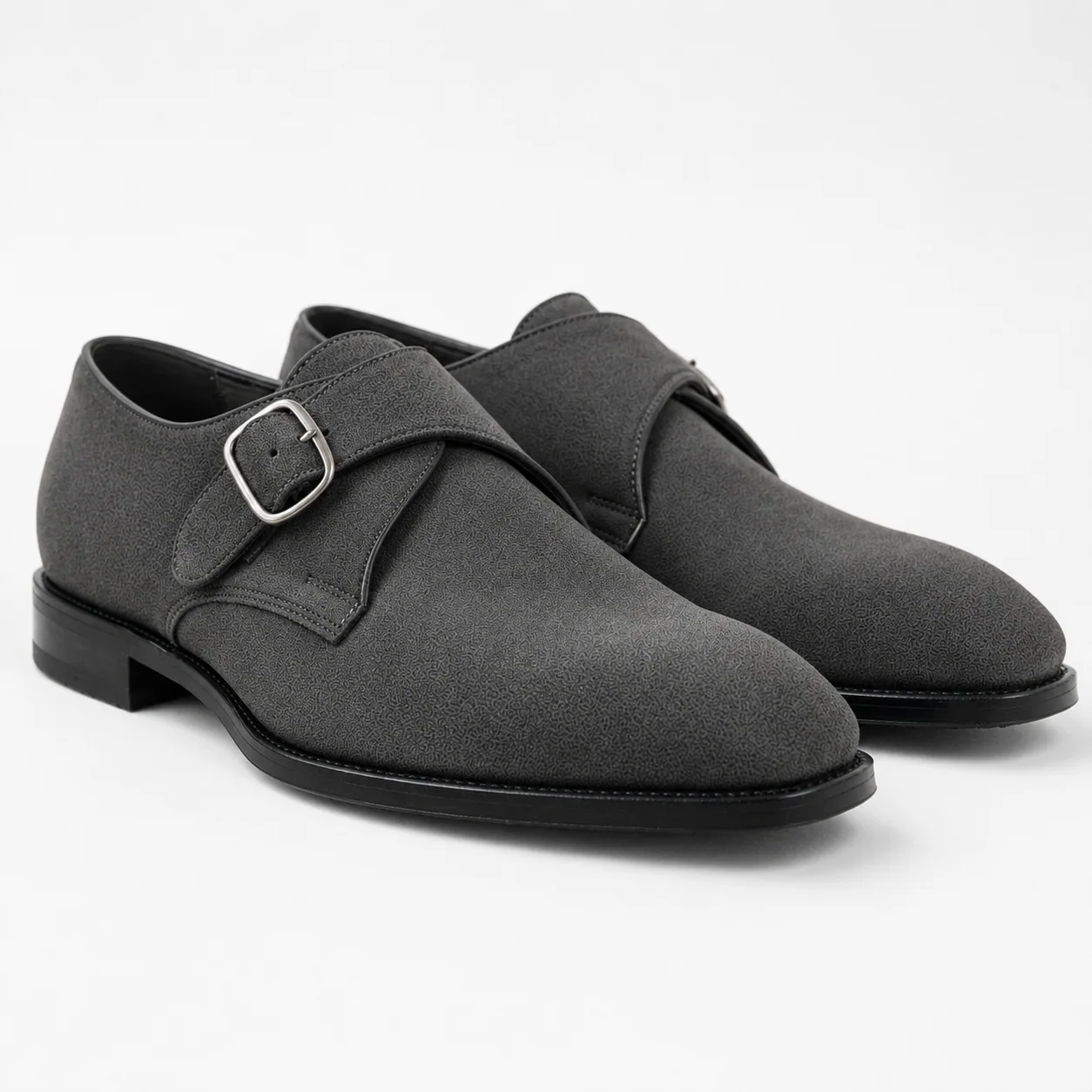 Charcoal Suede Single-Monk Dress Shoes