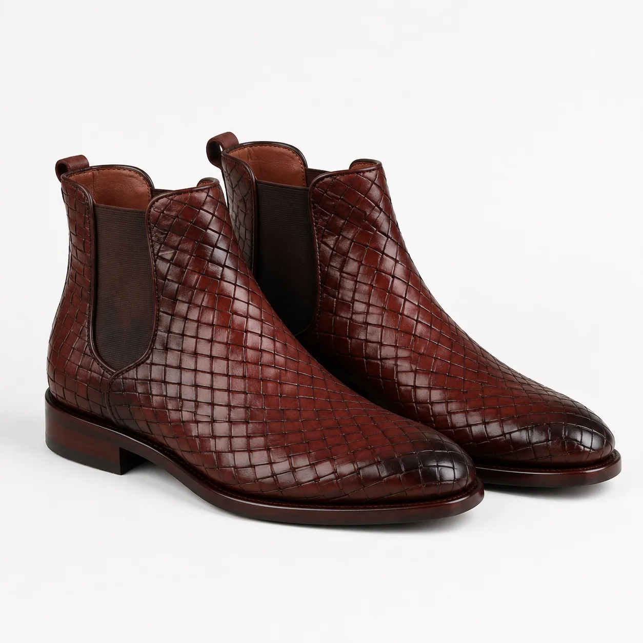 Chestnut Woven Leather Chelsea Boots