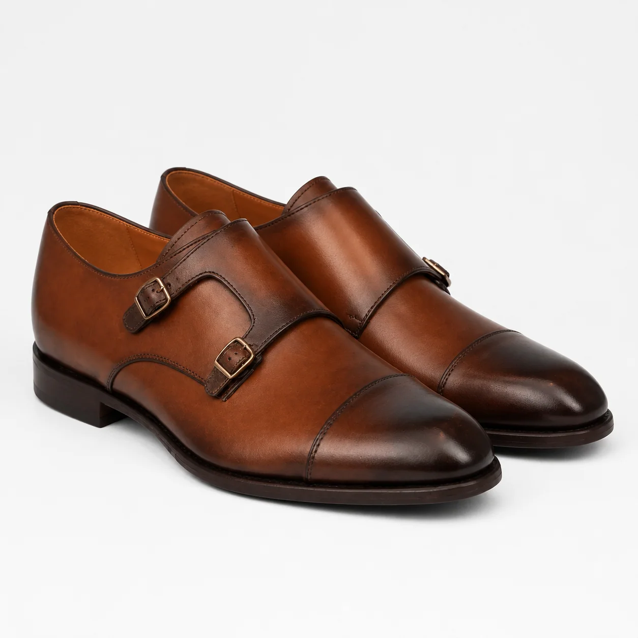 Brown Leather Double-Monk Dress Shoes