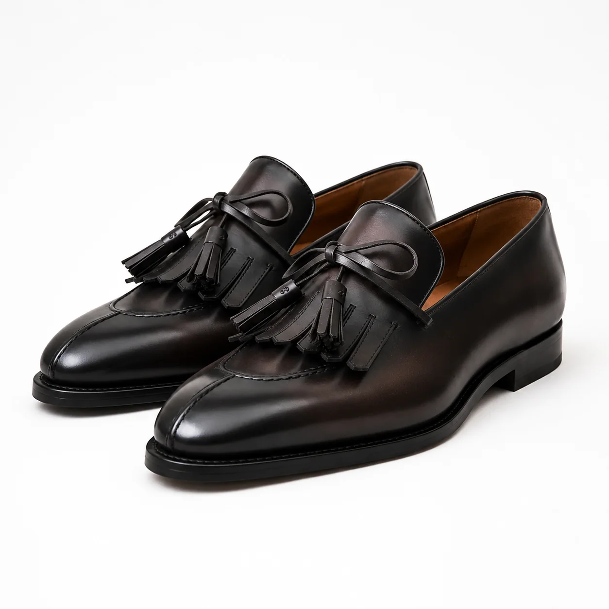Dark Brown Leather Kiltie Tassel Loafers