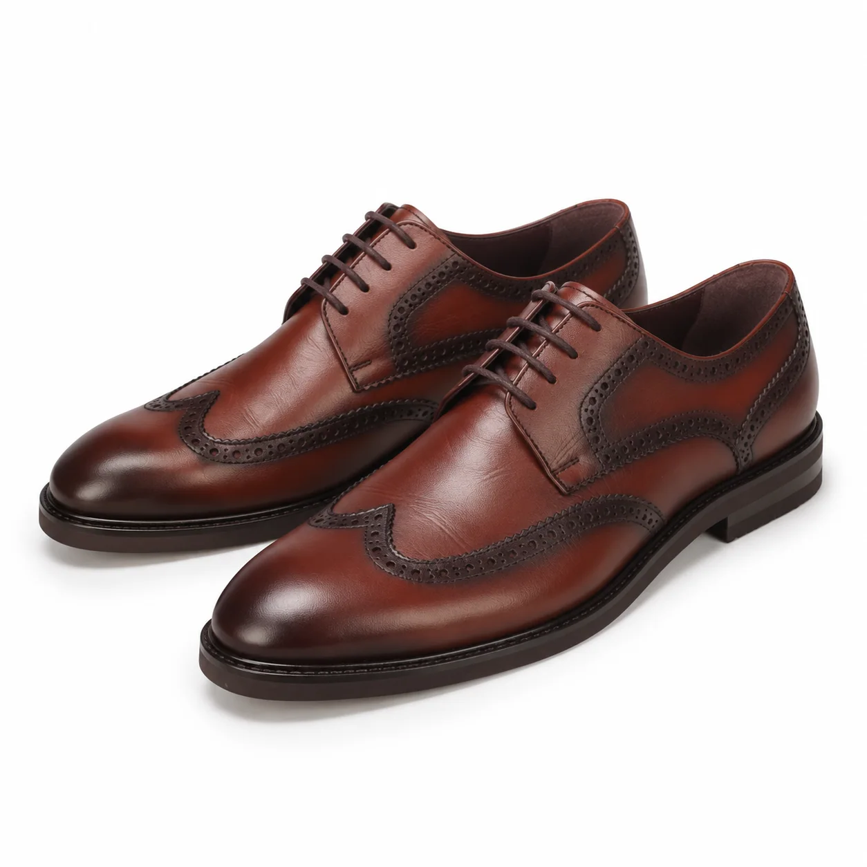 Brown Leather Longwing Brogue Derby Shoes