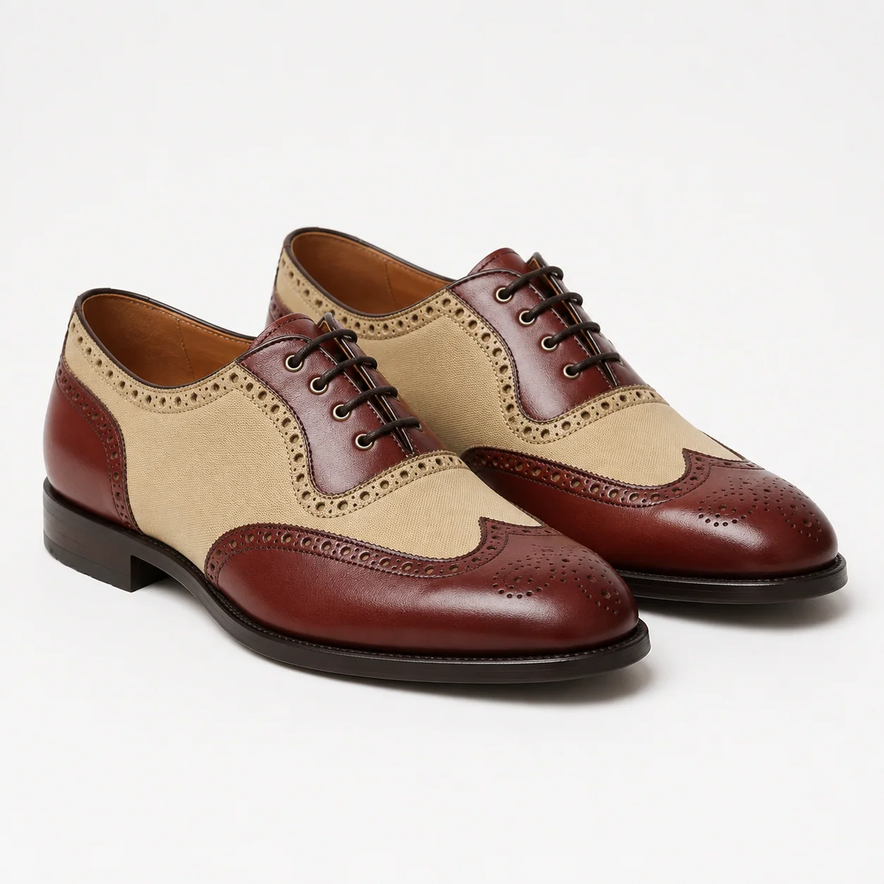 Burgundy and Tan Wingtip Brogue Oxford Shoes