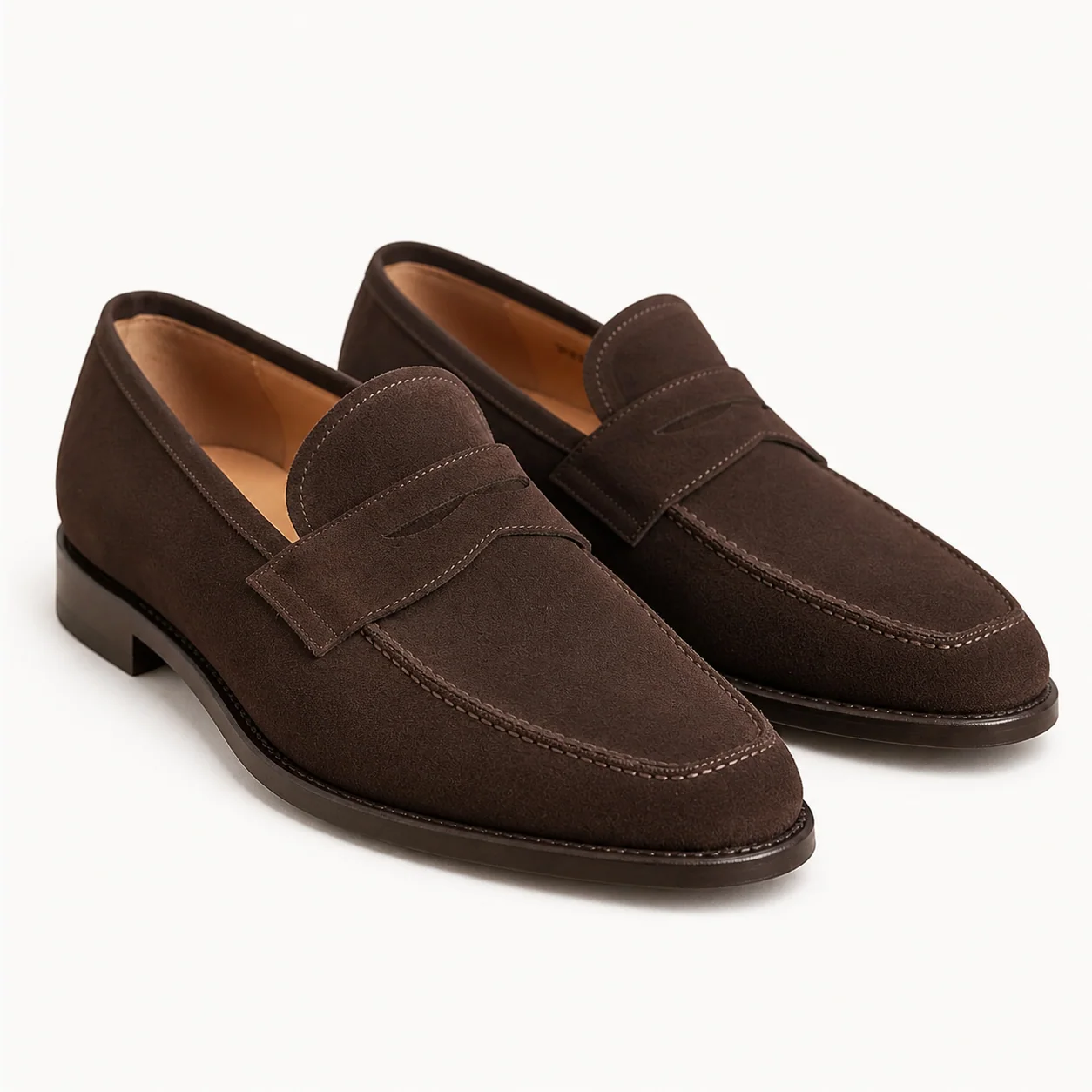 Dark Brown Suede Penny Loafers