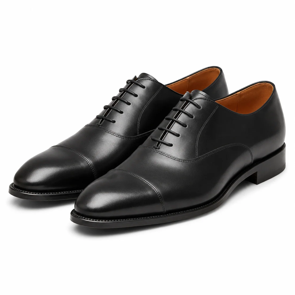 Classic Black Leather Cap-Toe Oxford Shoes
