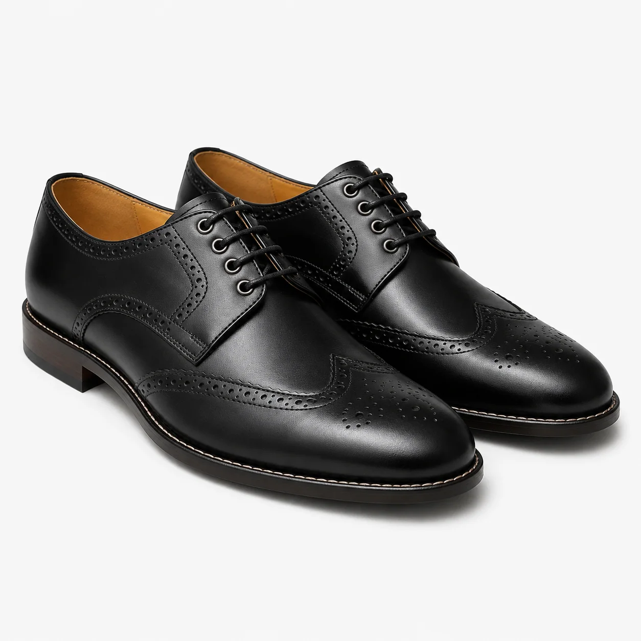 Black Leather Wingtip Brogue Derby Shoes
