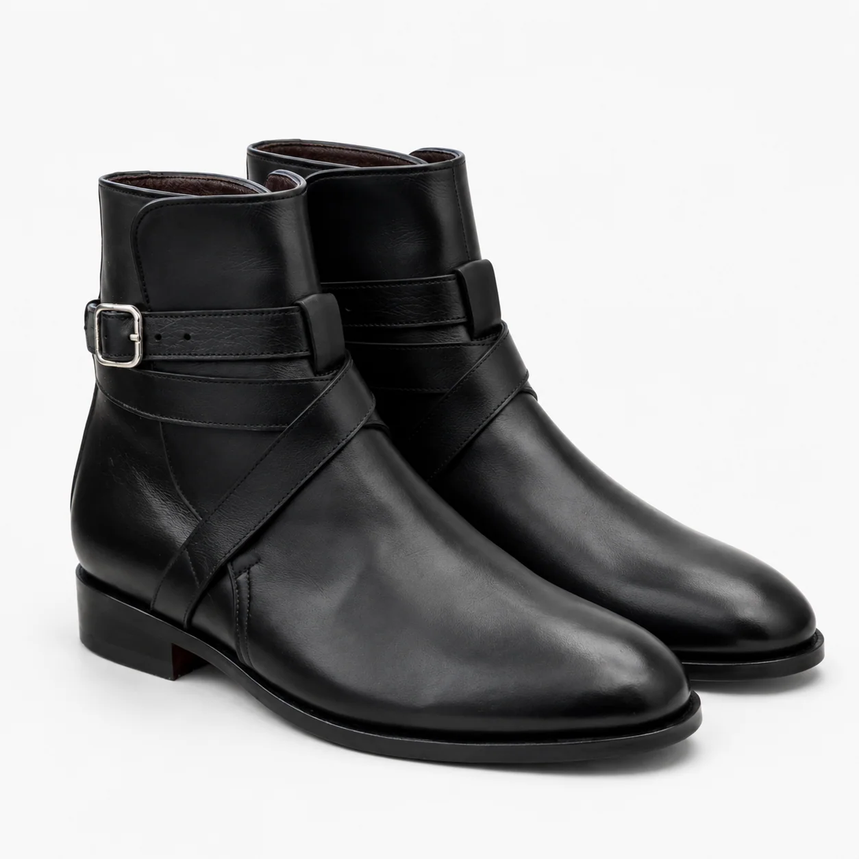 Black Leather Buckle-Strap Ankle Boots