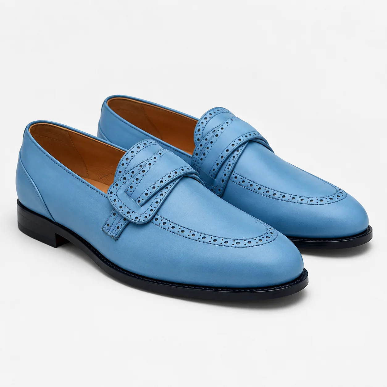 Light Blue Leather Brogue Loafers
