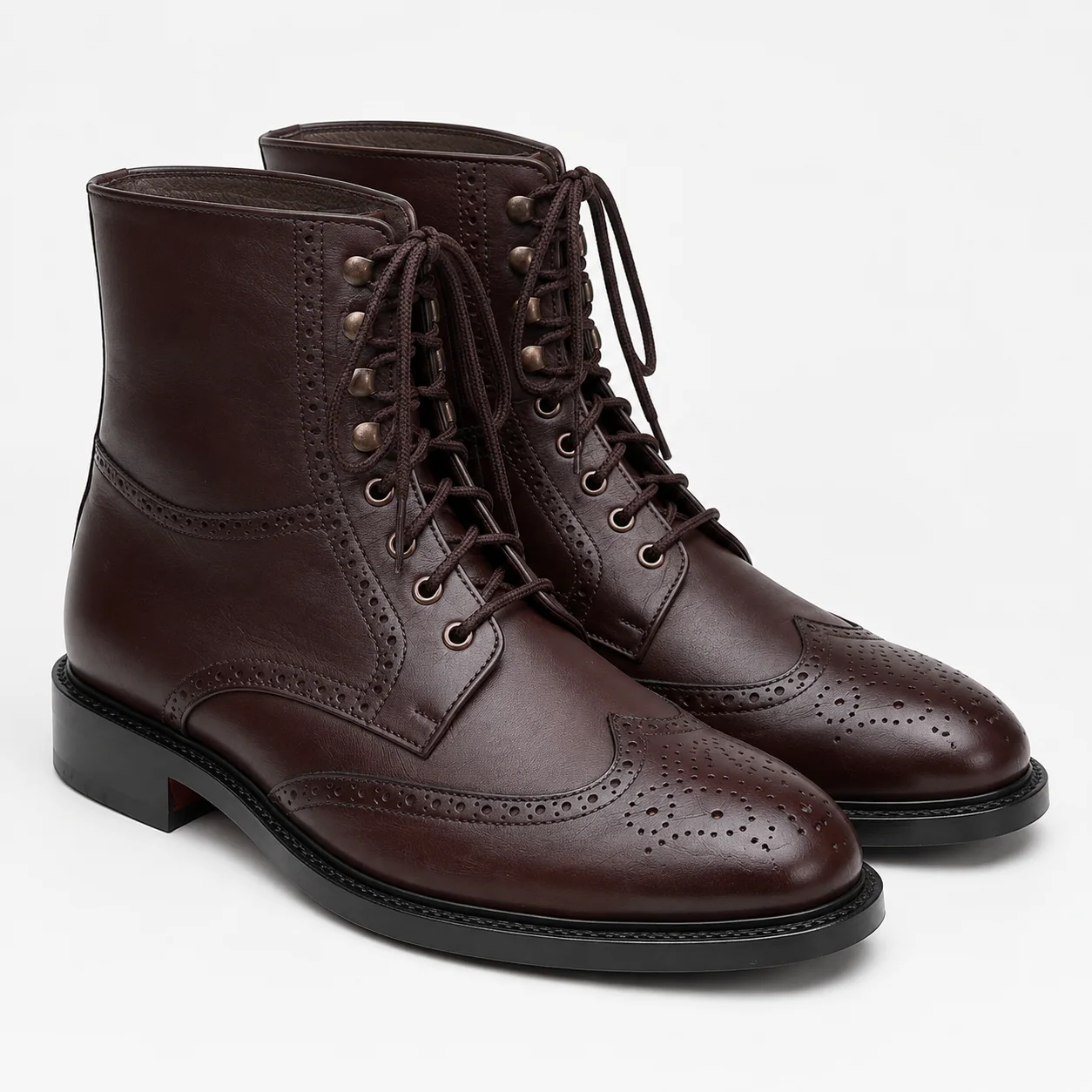 Dark Brown Leather Wingtip Brogue Ankle Boots