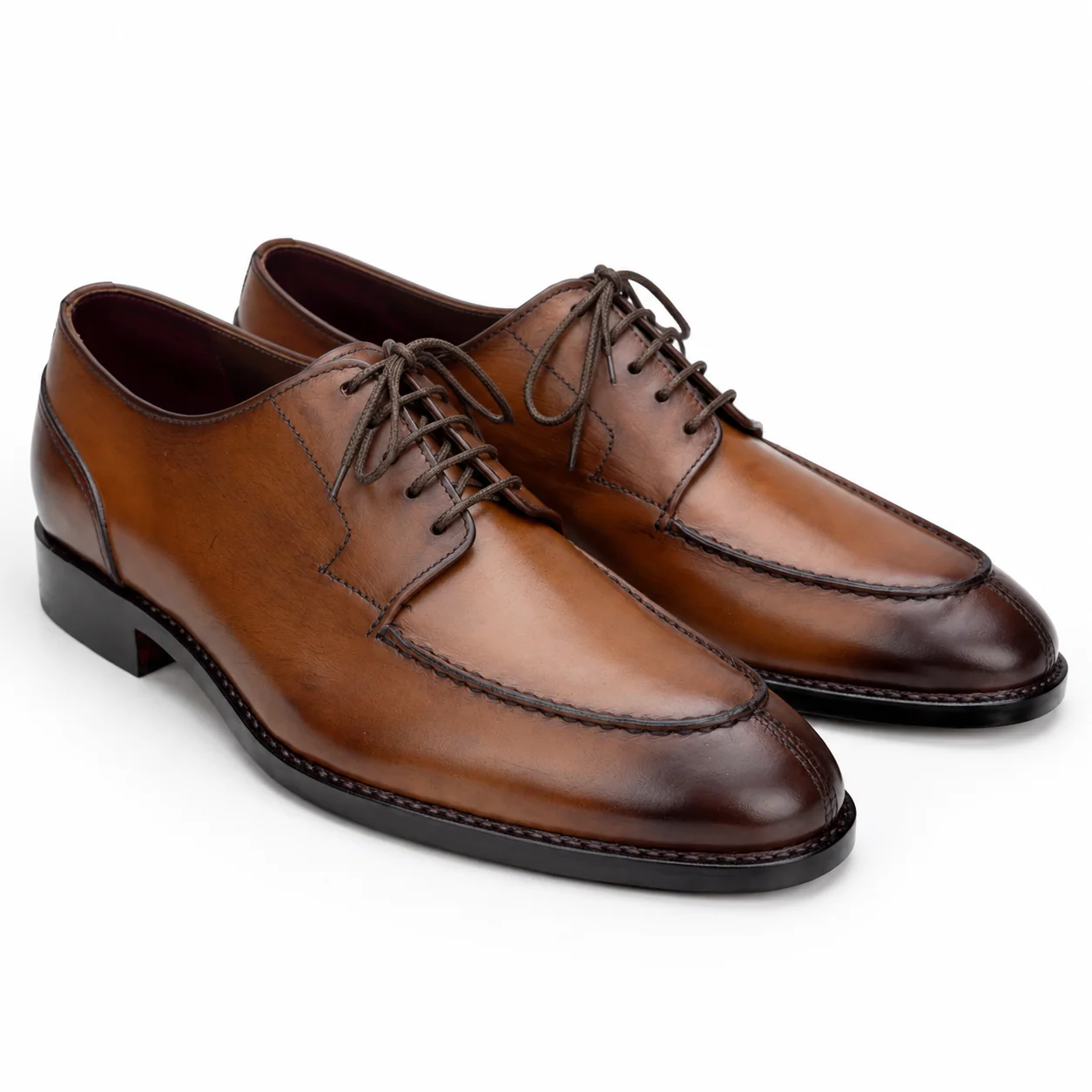 Brown Burnished Leather Split-Toe Derby Shoes