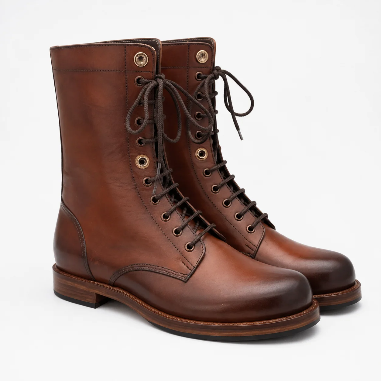 Brown Leather Tall Lace-Up Dress Boots