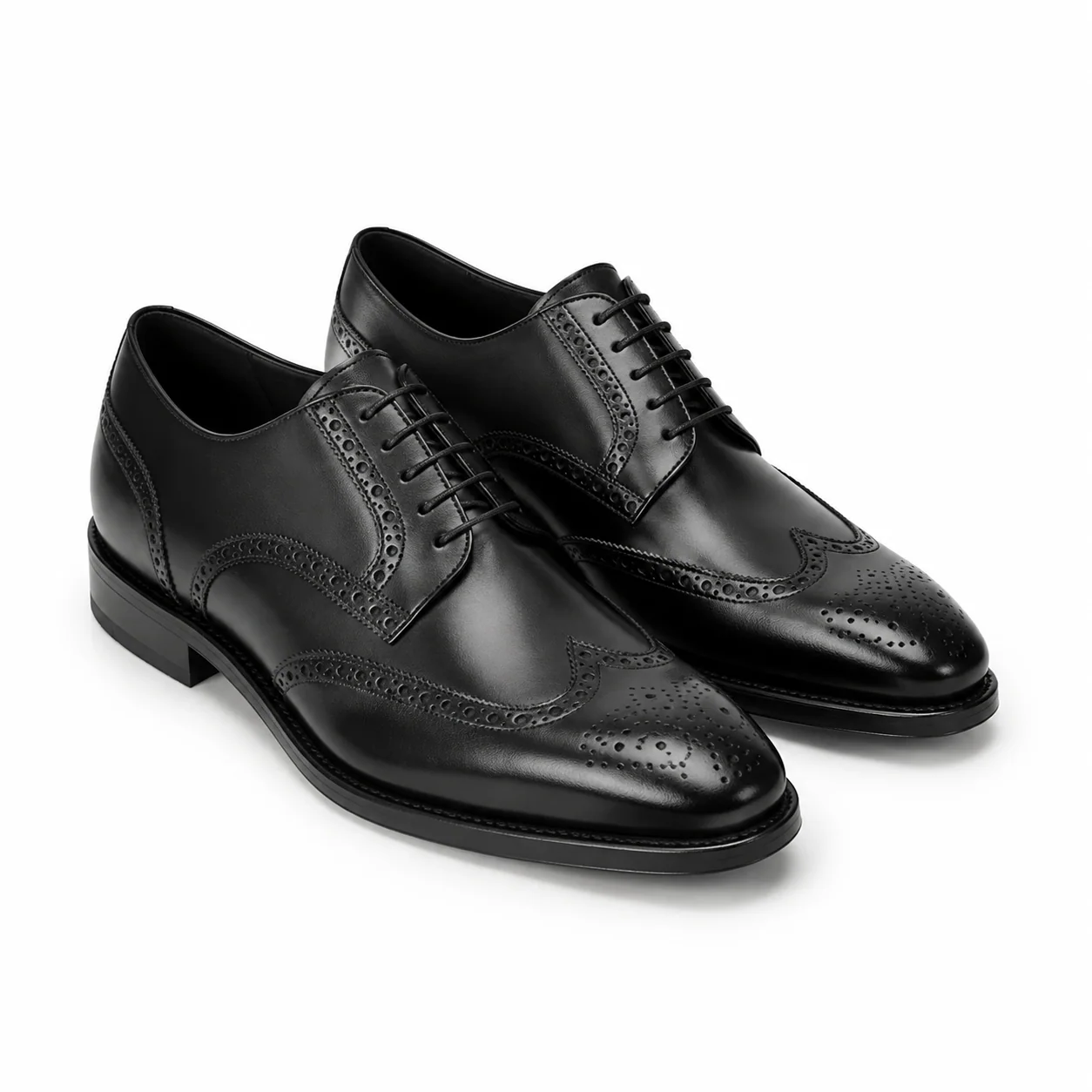 Classic Black Wingtip Brogue Leather Derby Shoes
