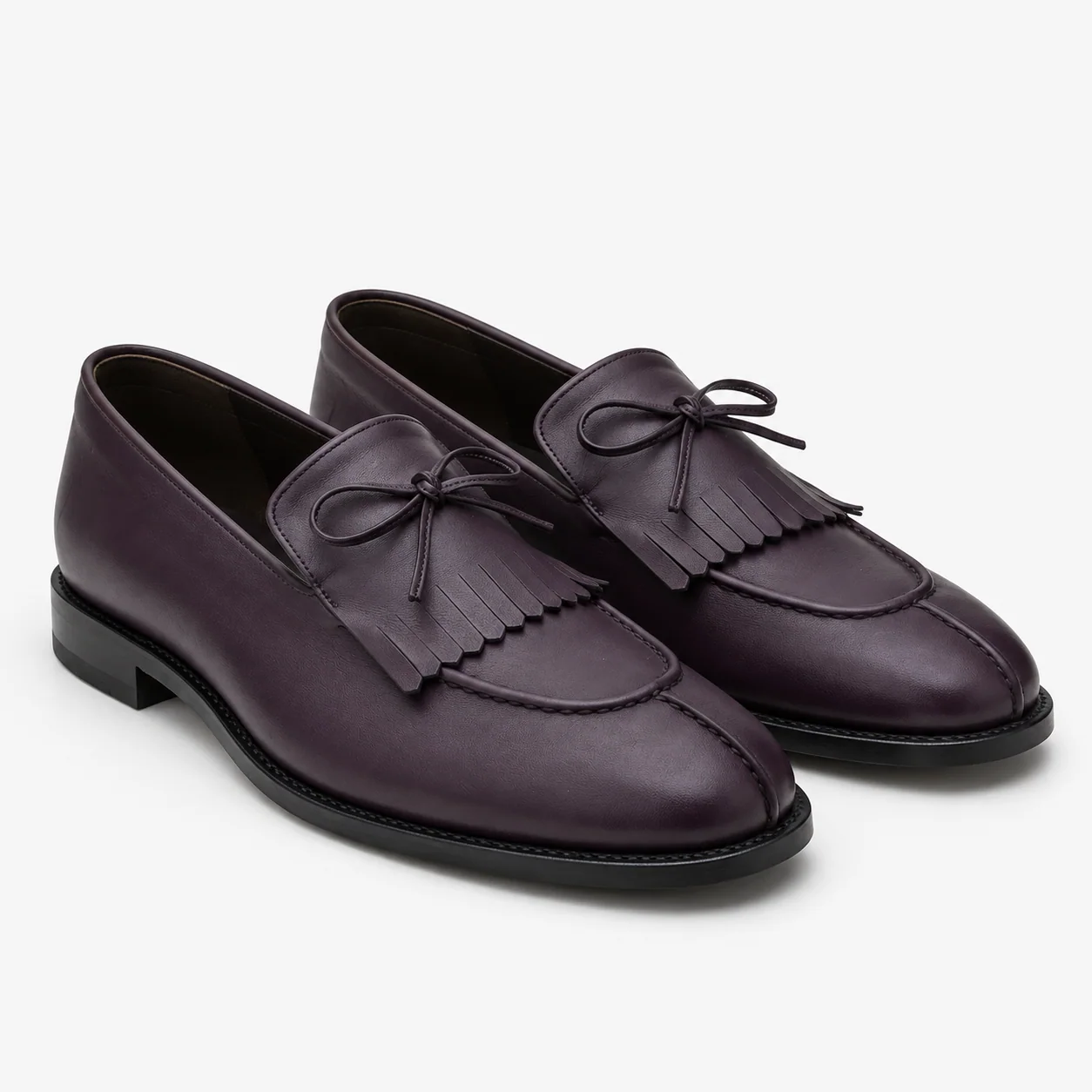 Dark Purple Leather Bow and Kiltie Loafers