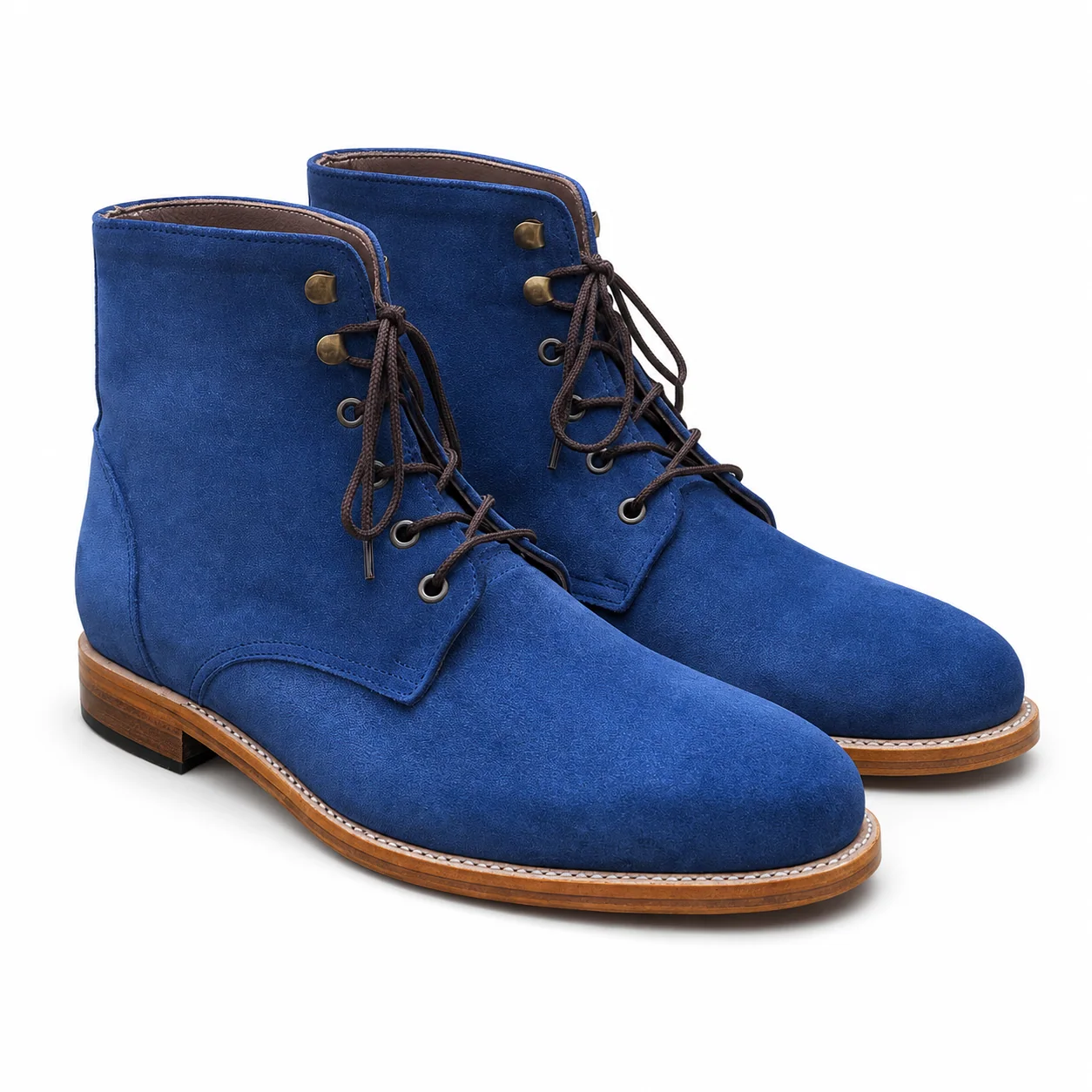 Blue Suede Lace-Up Ankle Boots