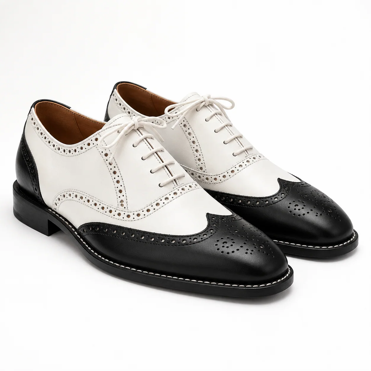 Black and White Leather Spectator Brogue Oxfords