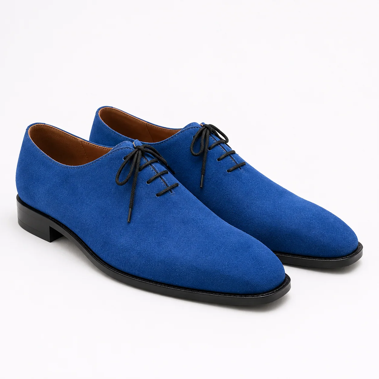 Blue Suede Plain-Toe Lace-Up Shoes