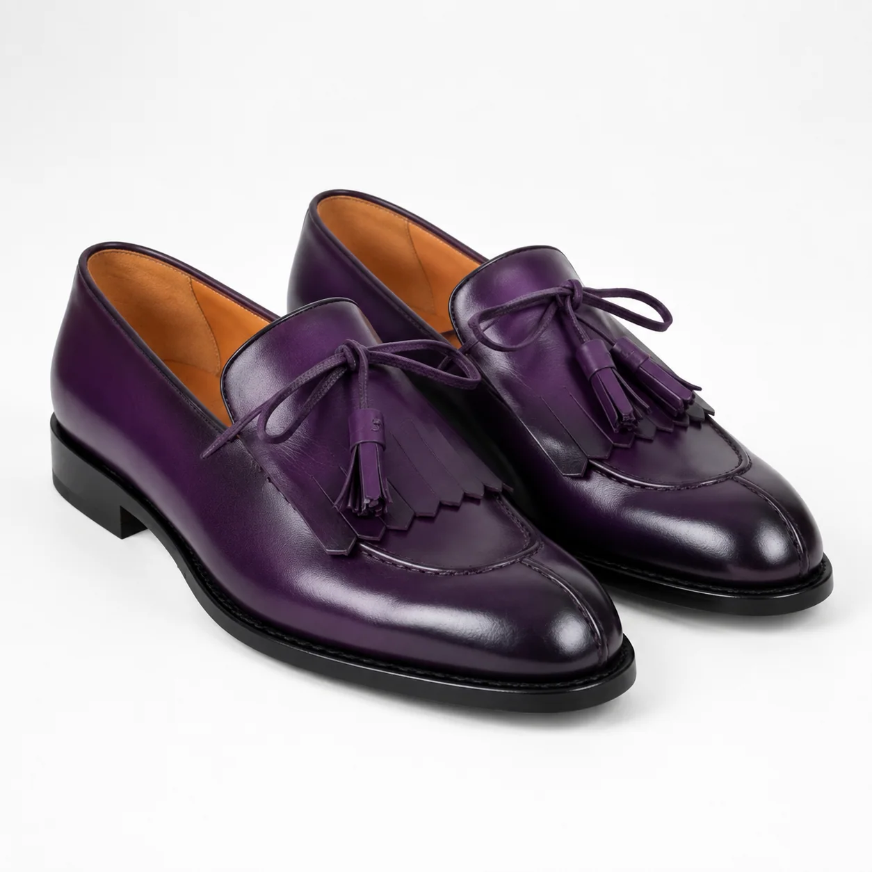 Purple Leather Kiltie Tassel Dress Loafers