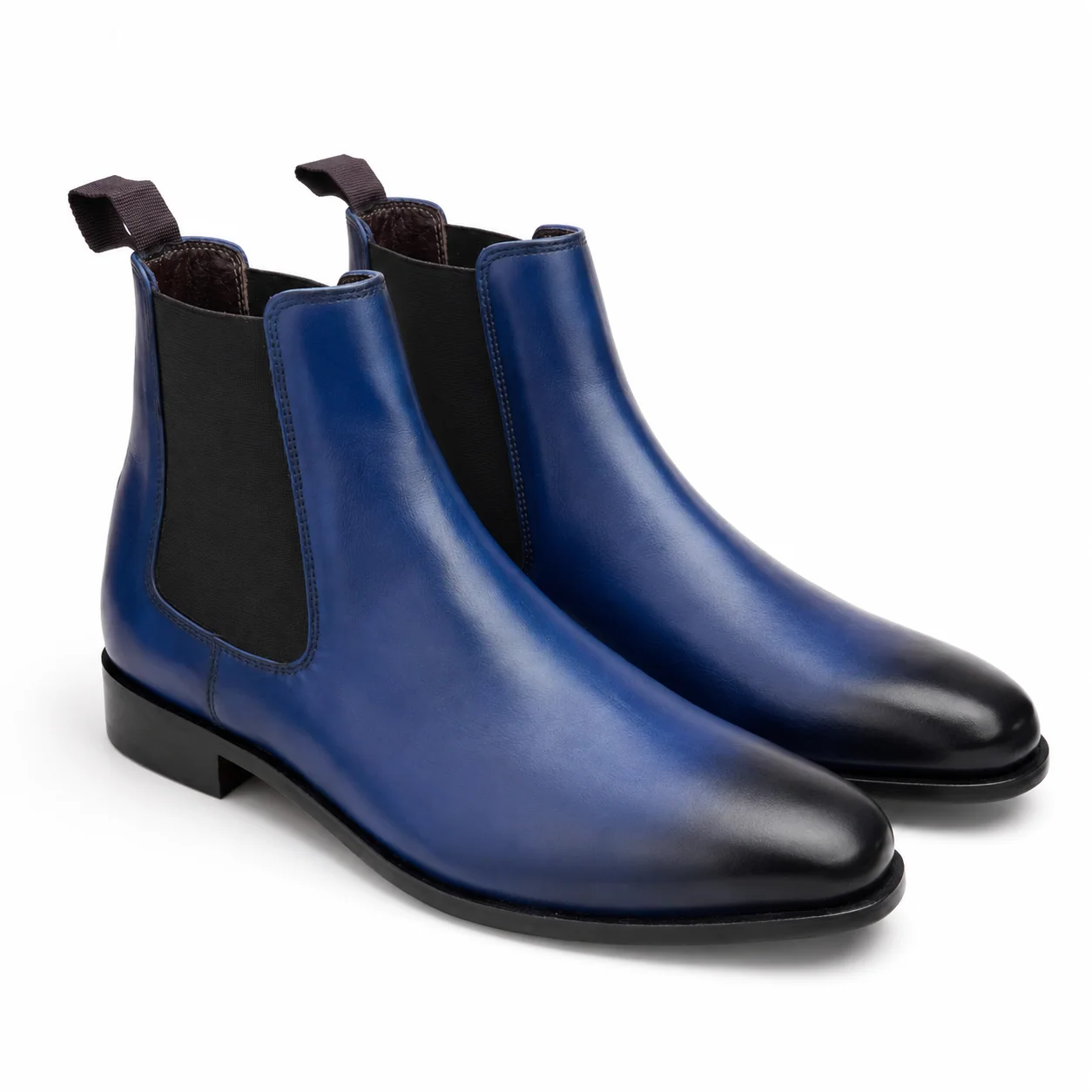 Blue Burnished Leather Chelsea Ankle Boots