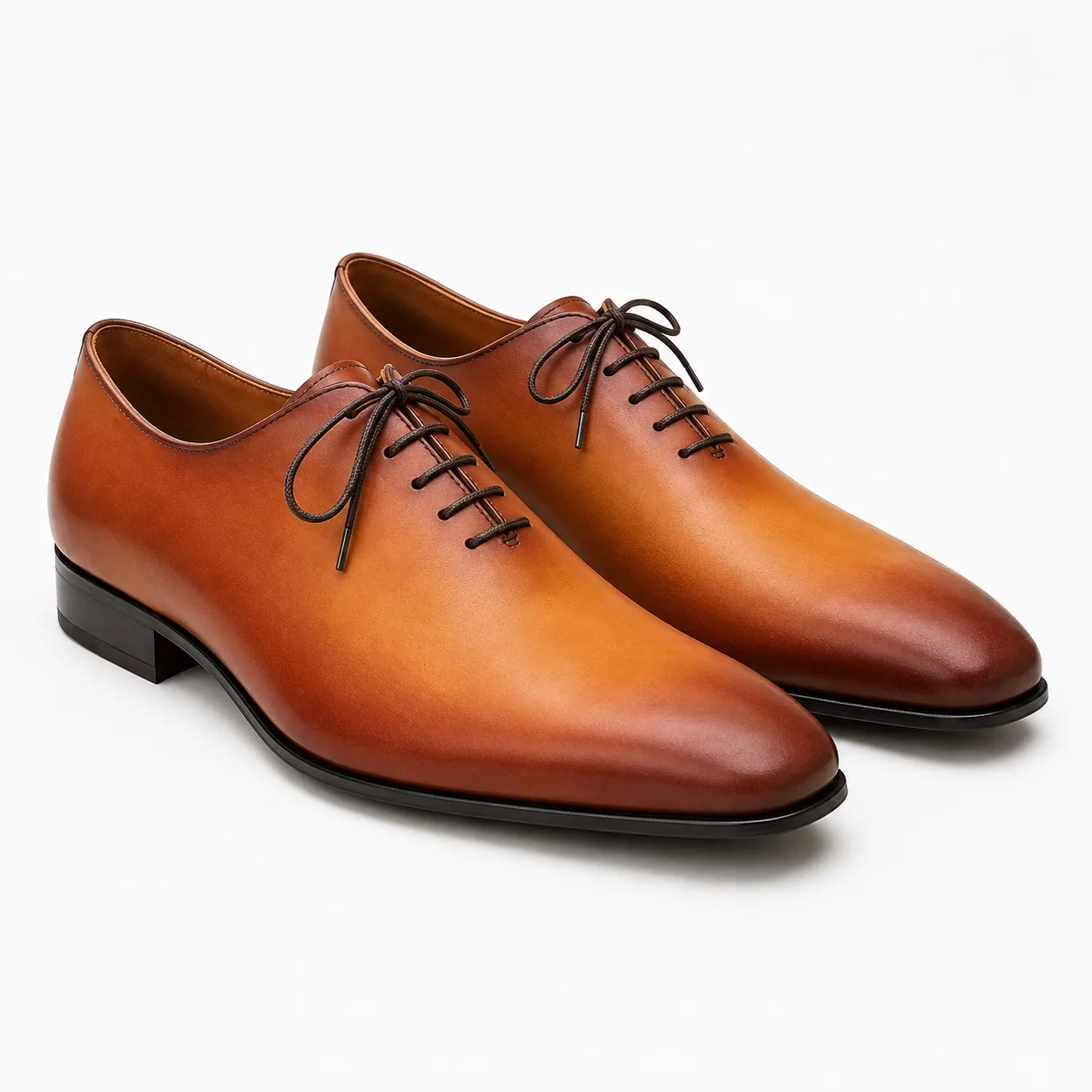 Cognac Brown Leather Wholecut Oxford Shoes