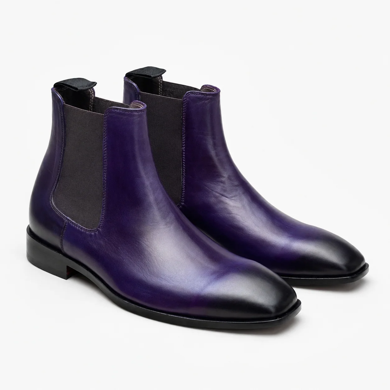Purple Burnished Leather Chelsea Boots