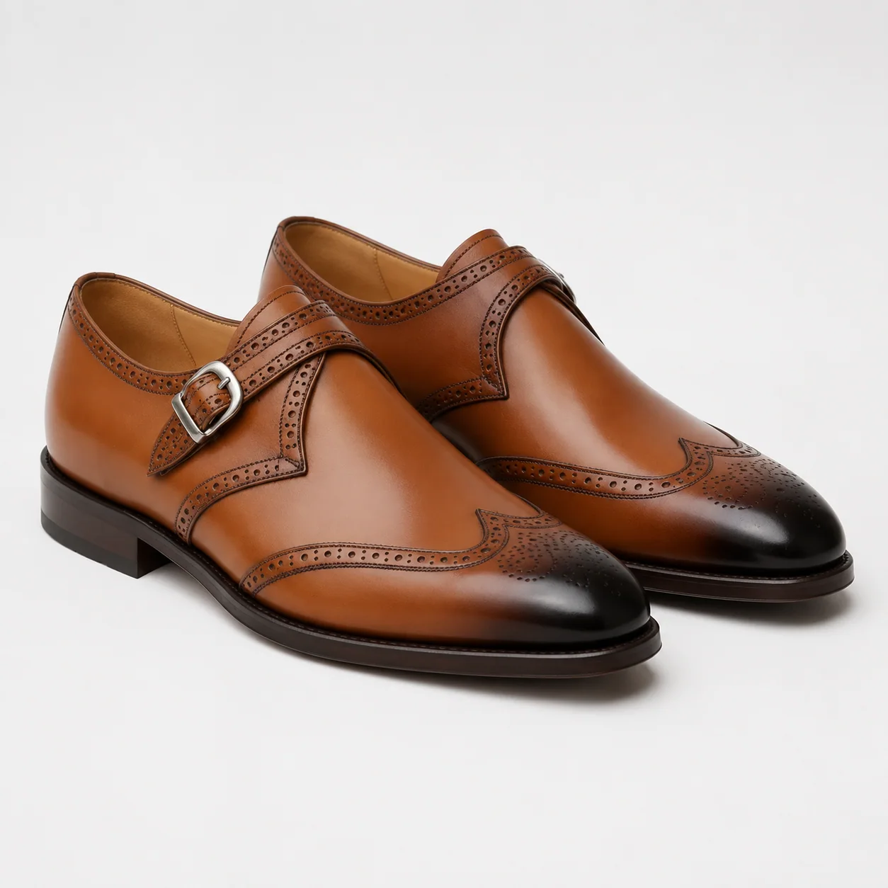 Cognac Wingtip Brogue Single-Monk Shoes