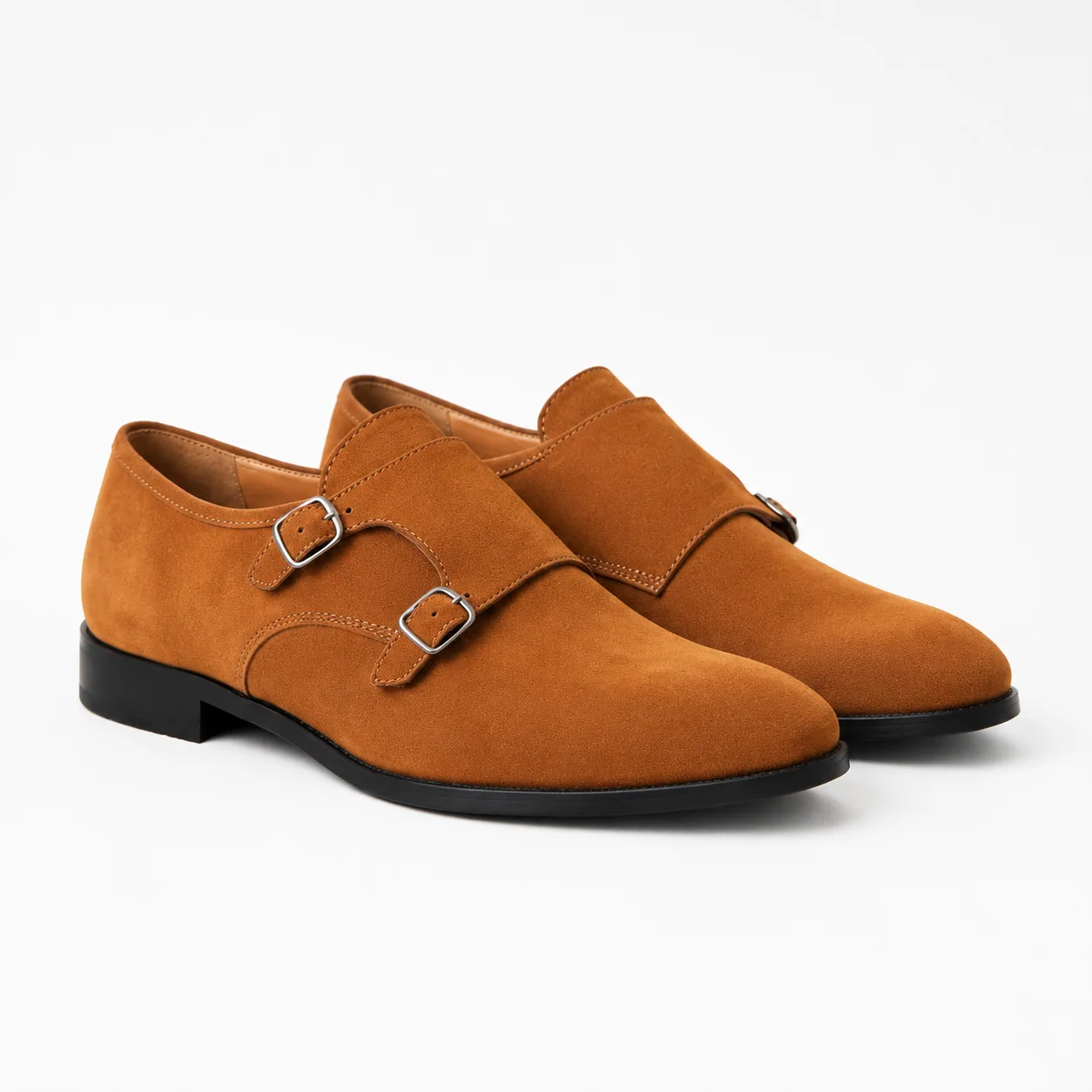 Tan Suede Double-Monk Dress Shoes