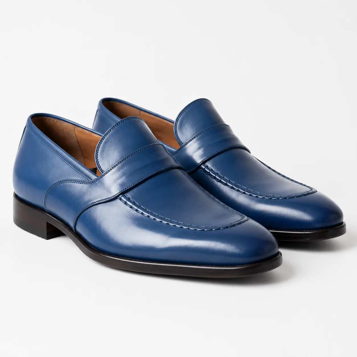 Blue Leather Penny Dress Loafers